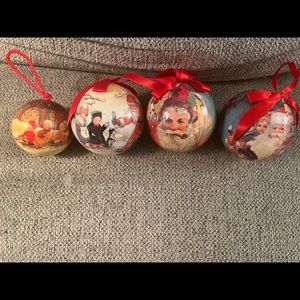 BRAND NEW Set Of 4 Victorian Christmas Paper Mache Ornament Angels & Santa Print